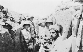 الفوج الأول من هيرتس. جنود الفرسان في خنادق قناة السويس، 1915.