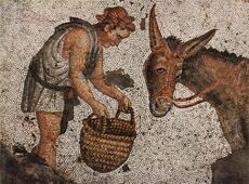 Floor mosaic of a child and a donkey (c. 5th century)