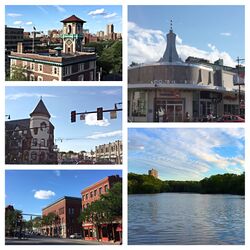 Clockwise from top left: Brookline Firehouse, Tricentennial building, Muddy River, Brookline Village, SS Pierce building in Coolidge Corner