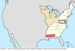 Map of the change to the United States in central North America on November 17, 1800
