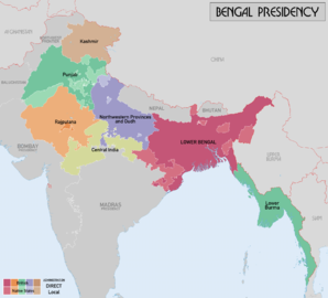 Map showing northern regions of the Presidency in 1858, including princely states of Kashmir, Rajputana Agency, and the Punjab