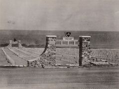 Iwo Jima cemetery entrances built by the 133rd Seabees, with the 3rd Marine Division foreward and the 4th Marine Division opposite.