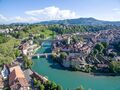 Aare river in Bern. Note the prevalence of deciduous trees.