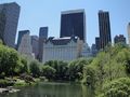 The Plaza Hotel and its International Modern style neighbors, as seen from across The Pond in Central Park