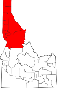 Red: The ten counties of the Idaho panhandle