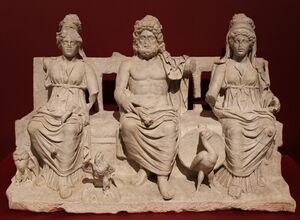 sculpture of 3 Roman gods
