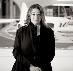 Zaha Hadid in Heydar Aliyev Cultural center in Baku nov 2013.jpg