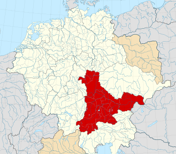 Duchy of Bavaria (red) within the Holy Roman Empire 1000ح. 1000.