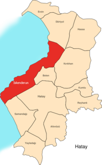 ساحل هاتاي، نصفه تابع لمدينة الإسكندرونة، التي تبلغ مساحتها 759 كم²، أي 14% من مساحة المحافظة.