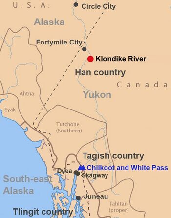 Map of people and places at the time of discovery of gold in the Yukon.