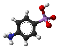 Ball-and-stick model of the solid-state zwitterionic structure of arsanilic acid