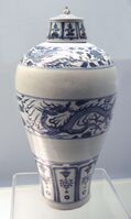 Blue and white vase from the Yuan dynasty (1271-1368), Jingdezhen, unearthed in Jiangxi Province.