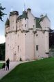 Craigievar Castle, Scotland (completed 1626), displays corbelling supporting upper storeys, corner turrets and stairwells projecting out from the wall line