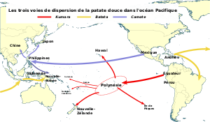 World map showing the spread of sweet potatoes