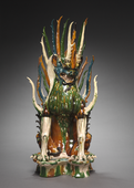 Tomb guardian; early 700s; glazed earthenware, sancai (three-color) ware; Cleveland Museum of Art
