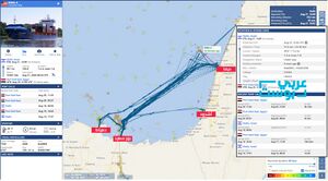 خريطة توضح حركة السفن من مينائي دمياط وبورسعيد إلى حيفا وإسدود.