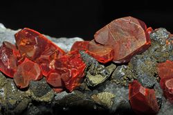 Realgar with tetrahedrite, Palomo Mine, Huancavelica Department, Perù