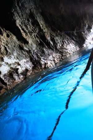 Sky-blue waters of the Blue Grotto in Capri