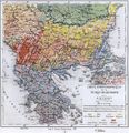 خريطة التركيبة العرقية للبلقان، من المناصر لليونانيين <ref>Robert Shannan Peckham, Map mania: nationalism and the politics of place in Greece, 1870–1922, Political Geography, 2000, p.4: [1] "Other maps by amongst others the Frenchman F. Bianconi [1877], who was