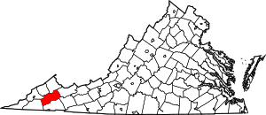 Map of Virginia highlighting Russell County