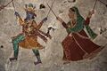 Fresco depicting Raslila, the joyful dance of Krishna with his favourite gopi, Radha, from a Hindu temple in Fateh Jang, Attock district.jpg