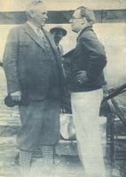 Fritz von Opel (right) and Friedrich Sander (left) in front of Opel RAK.1 rocket-powered aircraft. Rebstock, Frankfurt-am-Main.