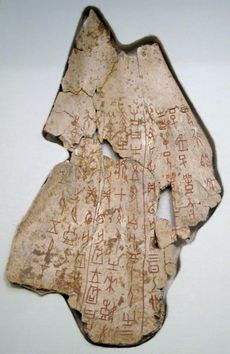 Photograph of bone fragment with carved characters