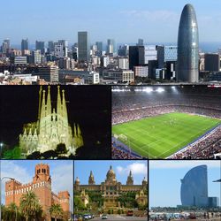 Central business district, Sagrada Família, Camp Nou stadium, The Castle of the Three Dragons, Palau Nacional, W Barcelona hotel and beach
