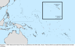 Map of the change to the United States in the Pacific Ocean on August 21, 1959