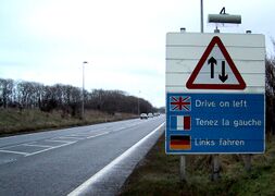 A road sign in the British county of Kent placed on the right-hand side of the road.