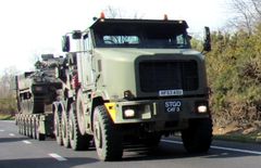 British Army Oshkosh M1070F and 7-axle King GTS 110/7 semi-trailer