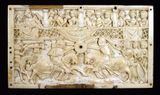 French Gothic ivory Box Lid with a Tournament, 14th century (Walters 71274)
