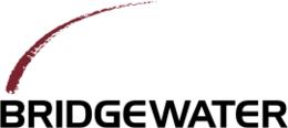 Image of Bridgewater Associates logo. Letters for Bridgewater are capitalized in a black sans serif font. Over the name there is a red curve emerging from the letter B and ending half way across the name (in the sky like a firework that explodes to the right).