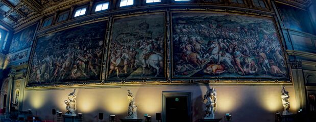 View on the East Wall - Battle Fresco 1575 by Vasari & Assistants. Site of the ruined Battle of Anghiari.