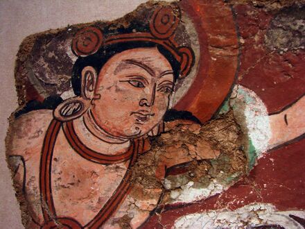 Bouddha. Peinture murale, provenant de Kucha. Dynastie Tang, première moitié du VIII. Asie centrale du Xinjiang, Chine.