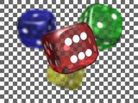Colored dice with checkered background