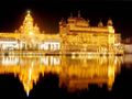 Wideview of the Harmandir Sahib with festive lighting