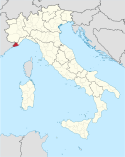 Map highlighting the location of the province of Imperia in Italy