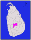 Area map of Kandy District, at the centre of the country with its south western boundary extending to the south, in the Central Province of Sri Lanka