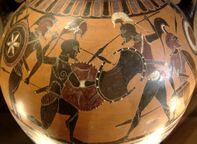 black-figure vase painting of a battle scene