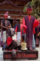 Bataks Sigalegale (wooden puppet funeral dance performance) near Samosir Island, Indonesia.