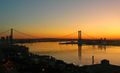 Ben Franklin Bridge at sunrise, longest suspension bridge from 1926-1929.