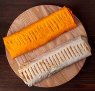 Shawarma in "cheese" (top) and "regular" (bottom) lavash