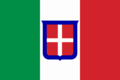 Civil and merchant flag (1851–1861), the Italian tricolore with the coat of arms of Savoy as an inescutcheon