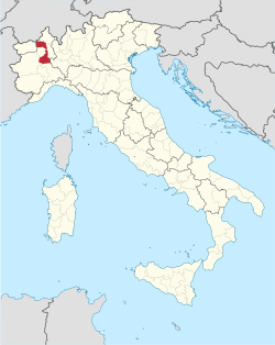 Map highlighting the location of the province of Vercelli in Italy