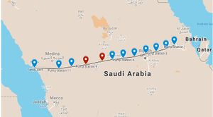 خريطة توضح مسار خط أنابيب شرق-غرب.
