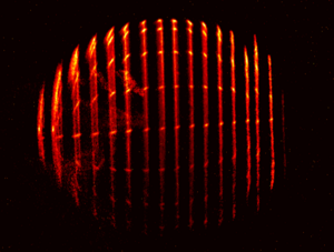 A red sphere showing the rotation effect and distortion predicted by Terrell.