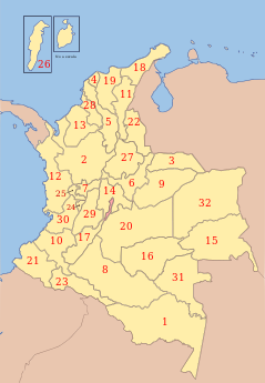 Map with numbered departments