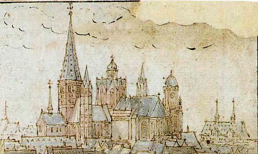 St. Martin's Cathedral in Mainz, by Wenzel Hollar; pen-and-ink drawing 1632