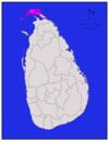 Area map of Jaffna District, in the peninsula to the north, in the Northern Province of Sri Lanka